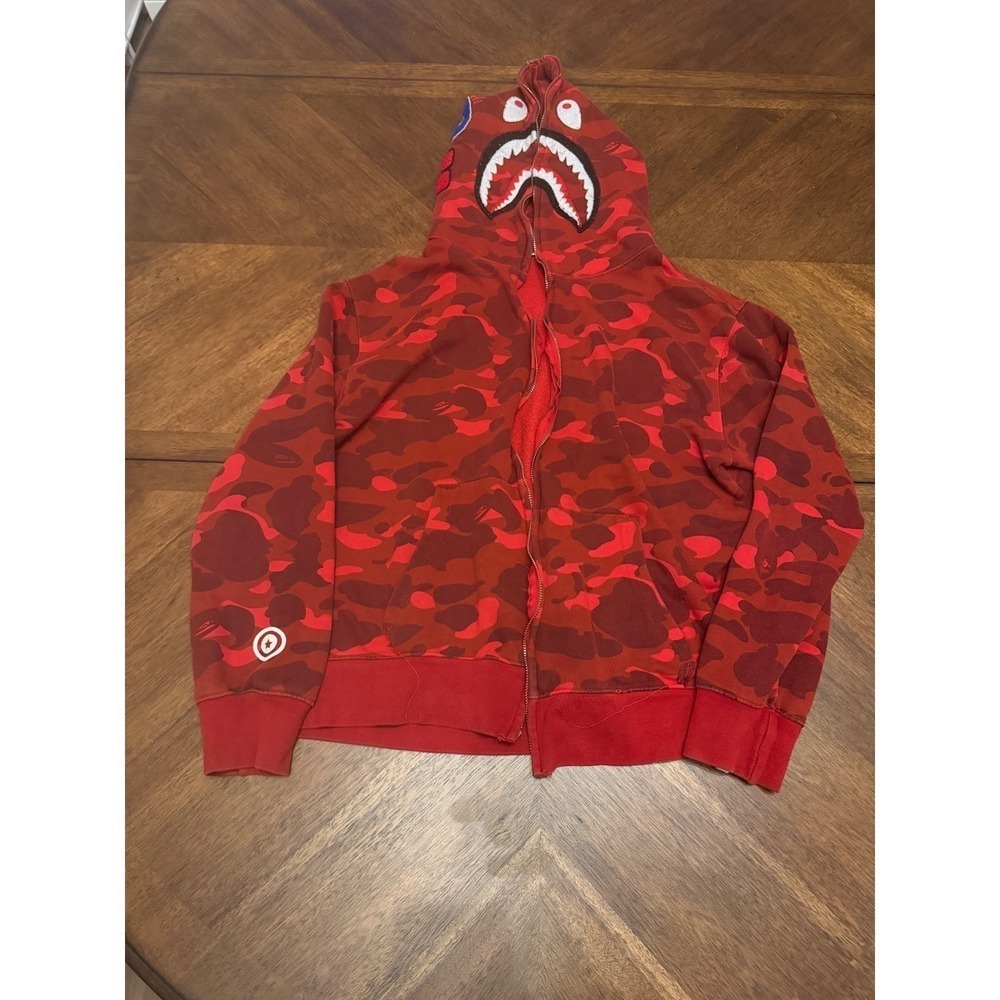 A Bathing Ape BAPE Red Camo Shark Full Zip Hoodie WGM XL Streetwear